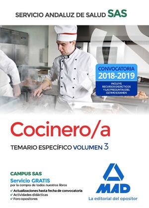COCINERO/A DEL SERVICIO ANDALUZ DE SALUD. TEMARIO ESPECÍFICO  VOLUMEN 3
